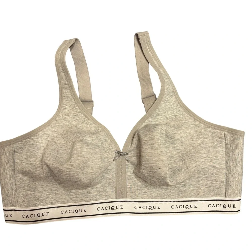 Cacique Lot 2 Wireless Bras 42DD Full Coverage‎ Unlined Blue Polka Dot Gray Logo